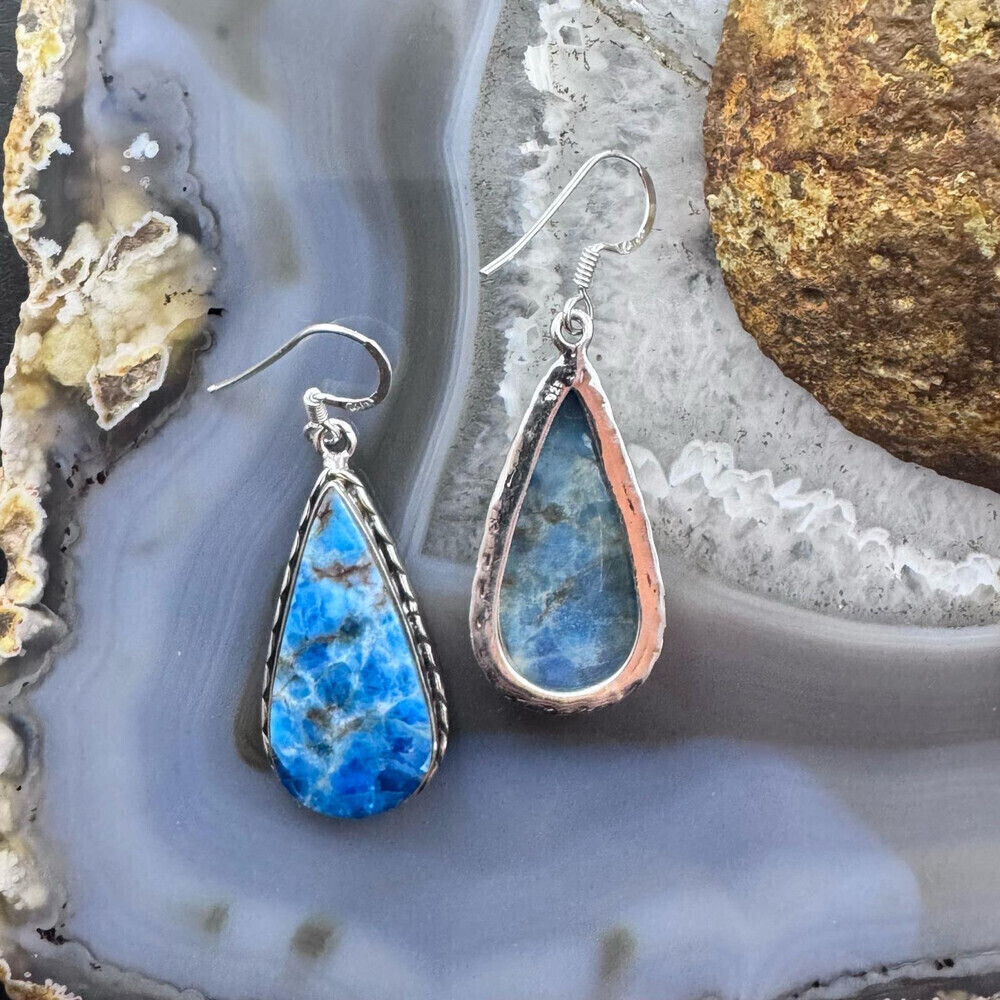 Sterling Silver Southwestern Style Apatite Teardrop Dangle Earrings For Women - Picture 7 of 10
